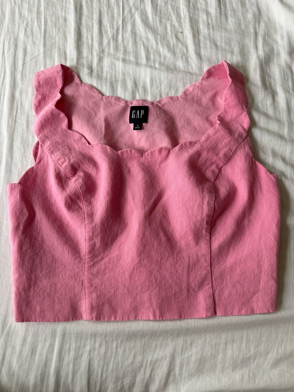 Gap Linen Blend Scalloped Crop Top Parisian Pink 💖